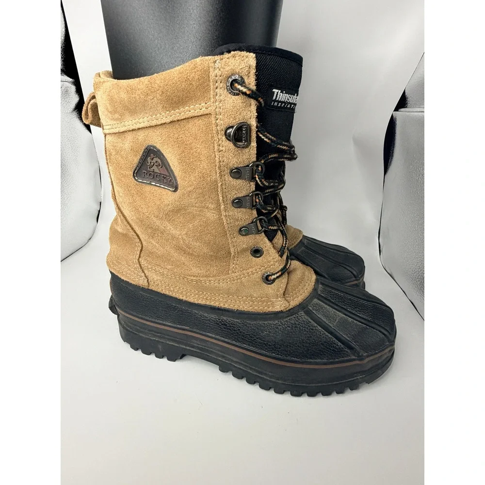 Rocky Mens Thinsulate Insulation Tan Suede Black Rubber Duck Snow‎ Boots Size 8